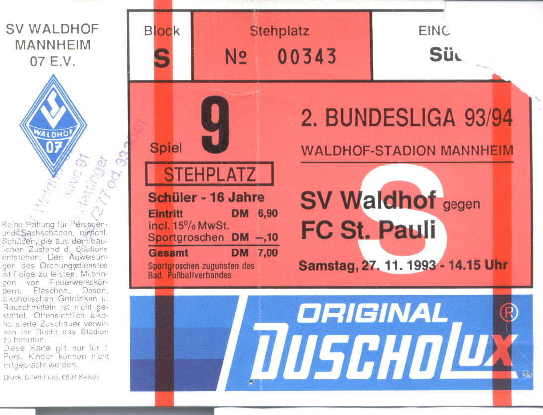 SV Waldhof - St. Pauli, 2. BL, 27.11.93,0-0, Letztes Spiel am Alsenweg..JPG