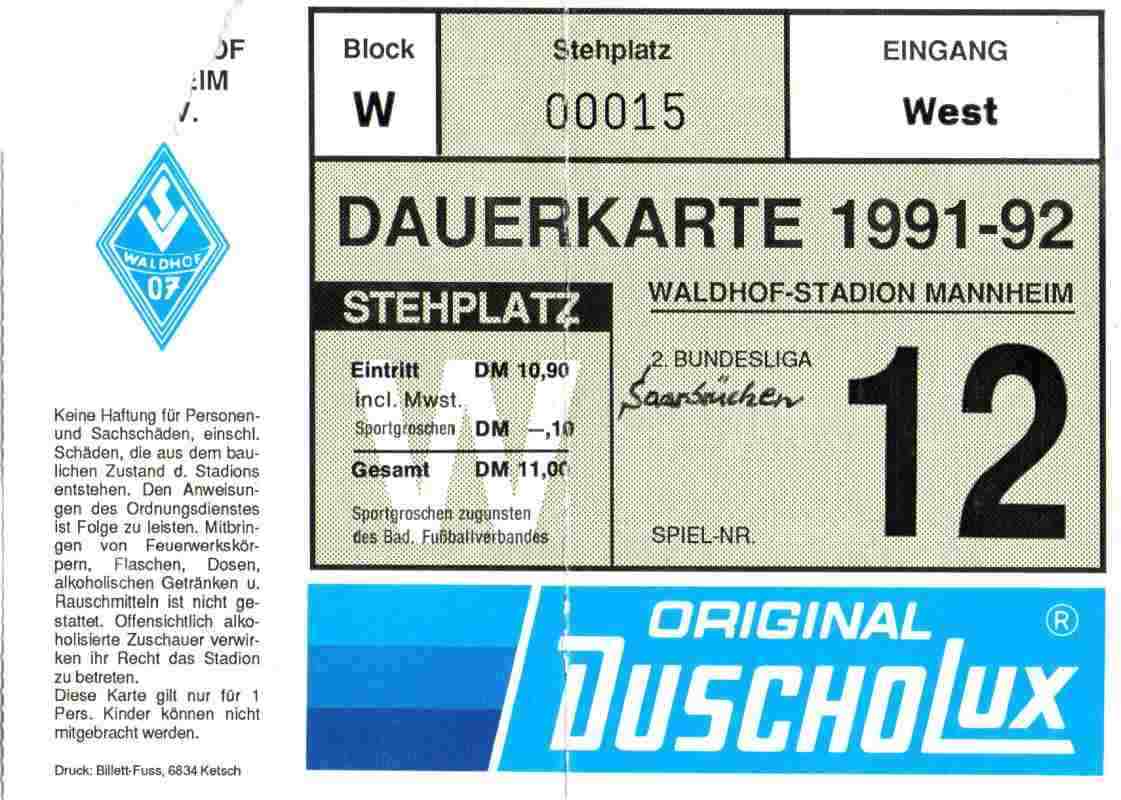 Karte Waldhof Mannheim 1 FC Saarbrücken 14 März 1991.jpg